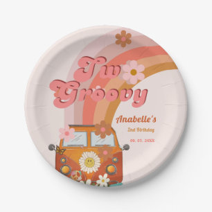 Retro two Groovy Daisy Flower Birthday Party Paper Plate