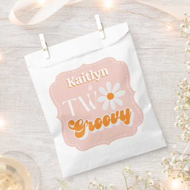 Retro Two Groovy Girls 2nd Birthday Favour Bag (Clipped)