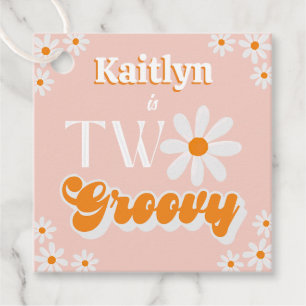 Retro Two Groovy Girls 2nd Birthday Favour Tags
