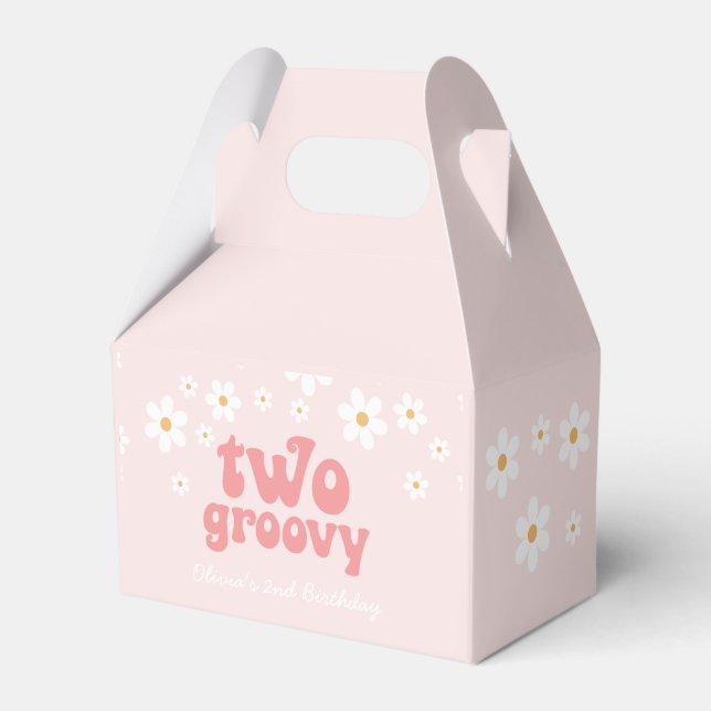 Retro two Groovy Pink Daisy Favour Favor Box (Front Side)