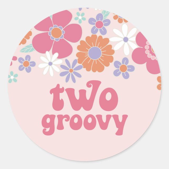 Retro Two Groovy Pink Floral Classic Round Sticker (Front)