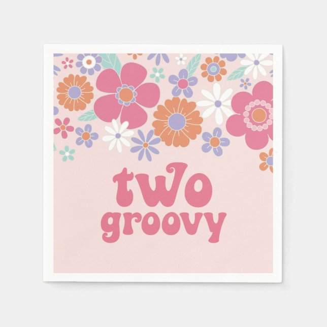 Retro Two Groovy Pink Floral Napkin (Front)