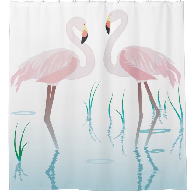 Retro Two Pink Flamingos in Pond (Front)