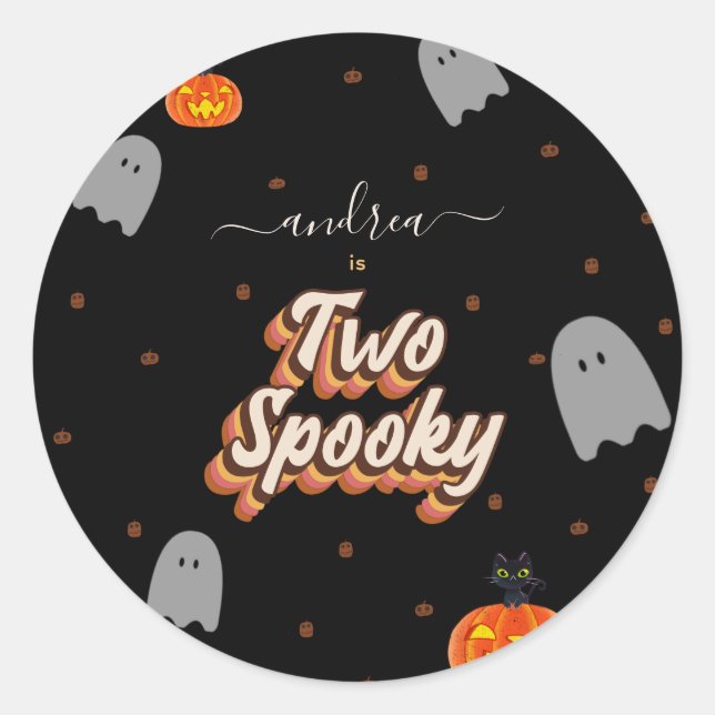 Retro Two Spooky 2nd Halloween Birthday Party  Classic Round Sticker (Front)