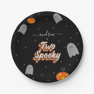 Retro Two Spooky 2nd Halloween Birthday Party Paper Plate