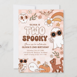 Retro Two Spooky Halloween Birthday Invitation