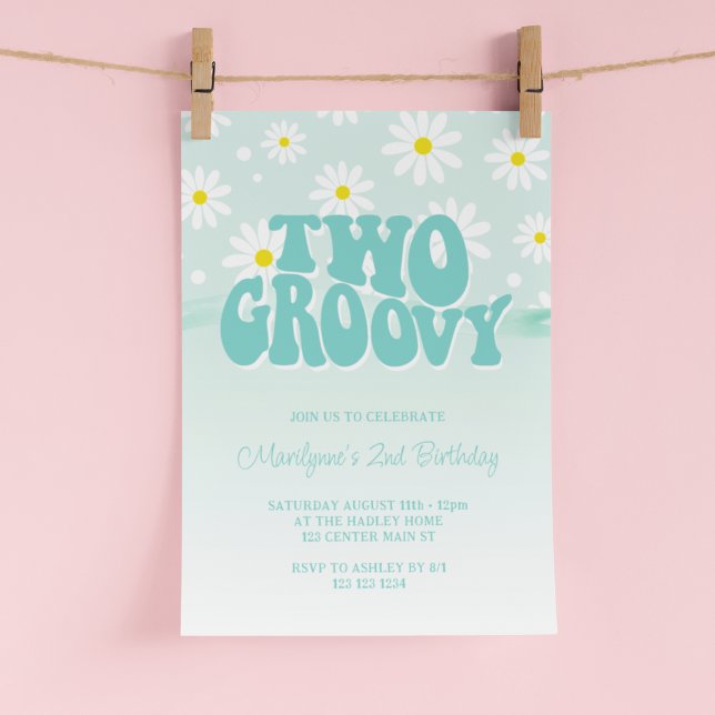 Retro Two Super Daisy 2nd Birthday Invitation (Créateur téléchargé)