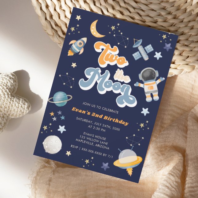 Retro Two the Moon Space Birthday   Invitation (Creator Uploaded)