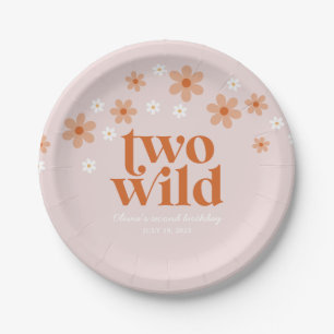 Retro Two Wild daisy boho Second birthday Paper Plate