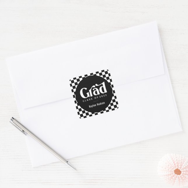 Retro Type Graduation Square Sticker (Envelope)