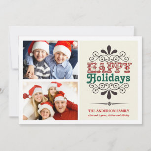 Retro Type Holiday 2-Photo Collage Flat Card