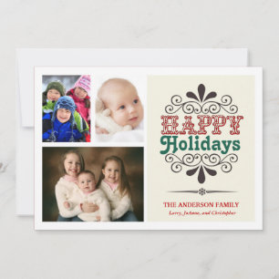 Retro Type Holiday 3-Photo Collage Flat Card