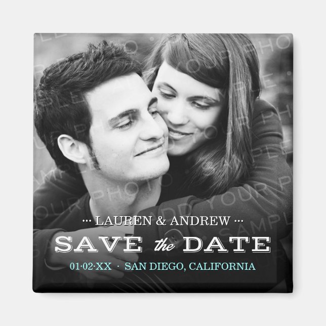 Retro Type Photo Personalized Save the Date Magnet (Front)