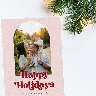 Retro Type Red and Blush Arch Photo Holiday Card