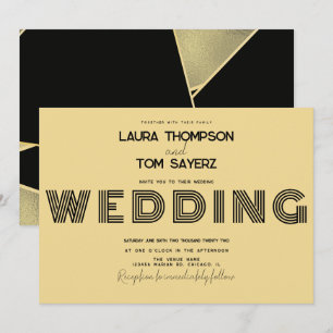 Retro Type Simple Block Wedding Yellow Black Invitation