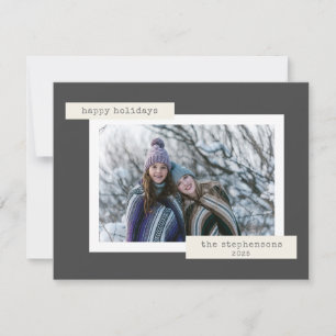 Retro Typewriter Family Photo Minimalist Holiday  Card