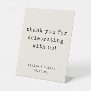 Retro Typewriter Ivory Custom Wedding Thank You Pedestal Sign