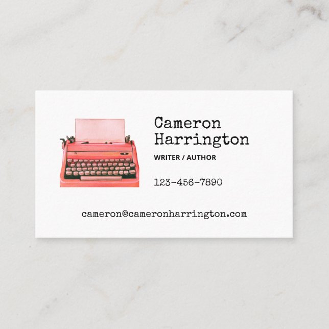 Retro Typewriter Professional Scholarly Author  Business Card (Front)