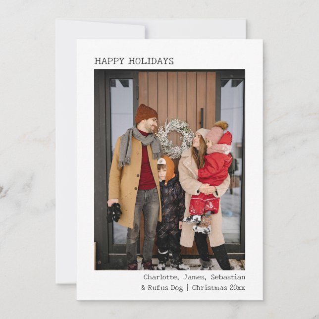 Retro Typewriter Text Custom Photo Personalized Holiday Card (Front)