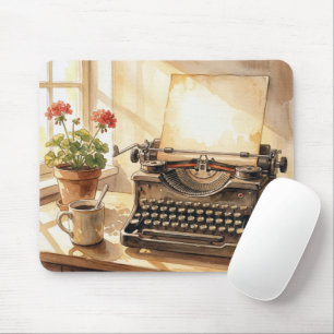 Retro Typewriter Watercolor Mouse Pad