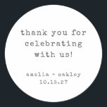 Retro Typewriter White Custom Wedding Thank You Classic Round Sticker<br><div class="desc">Minimalist Retro Typewriter Black and White Custom Wedding Thank You Classic Round Sticker</div>