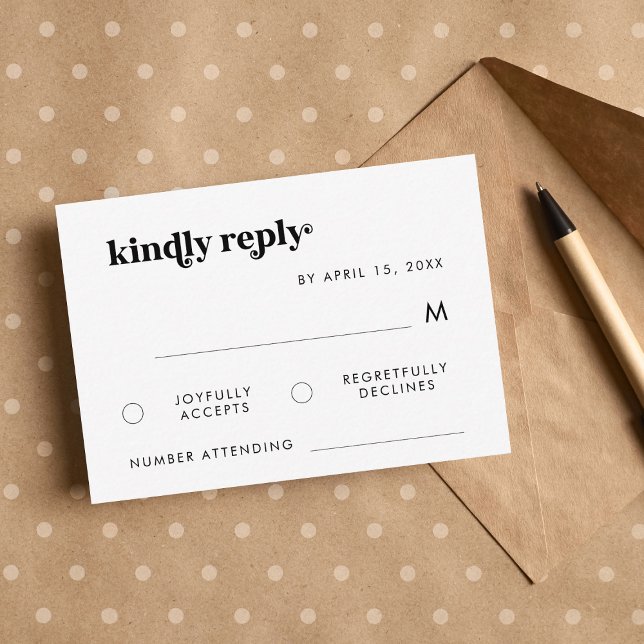 Retro Typographie Noir et Blanc Mariage Carte RSVP (Créateur téléchargé)