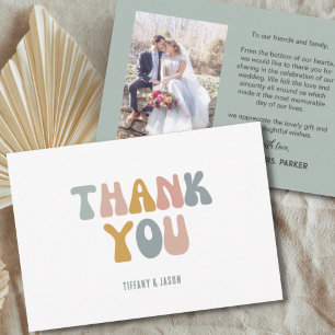 Retro Typography 1 Photo Modern Wedding Thank You Card