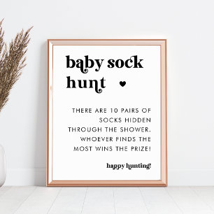 Retro Typography Baby Sock Hunt Baby Shower Sign