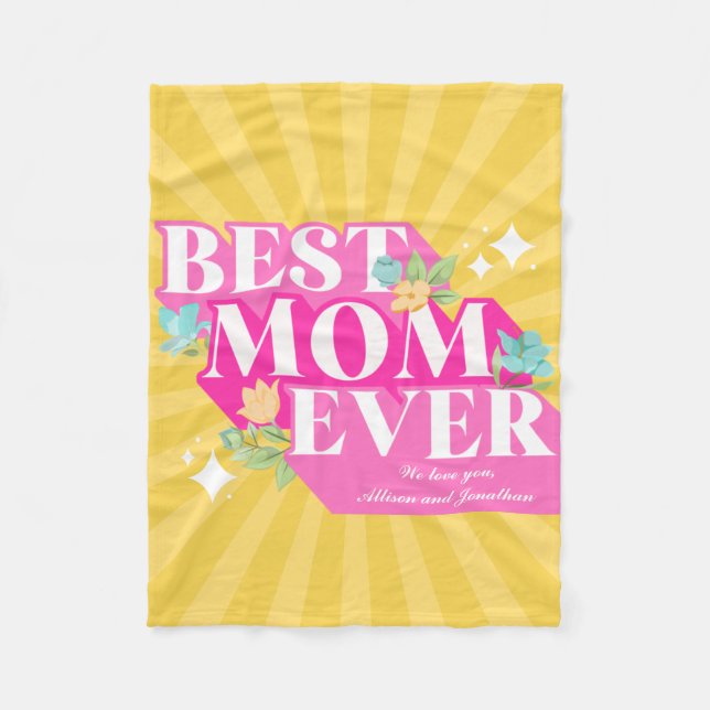  Retro Typography Best Mom Ever Mother's Day Fleec Fleece Blanket (Front)
