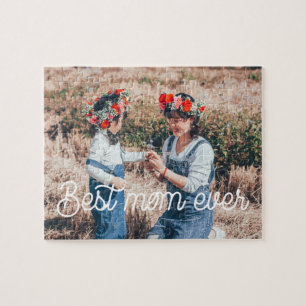 Retro typography Best mom ever Mothers day Jigsaw Puzzle