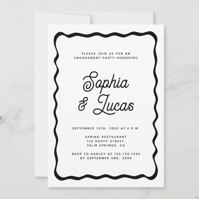 Retro Typography Black And White Engagement Party  Invitation (Front)
