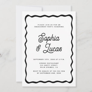 Retro Typography Black And White Engagement Party  Invitation