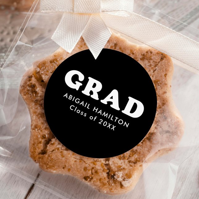 Retro Typography Black and White Graduation Classic Round Sticker (Creator Uploaded)