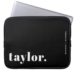 Retro Typography Black and White Personalized Laptop Sleeve