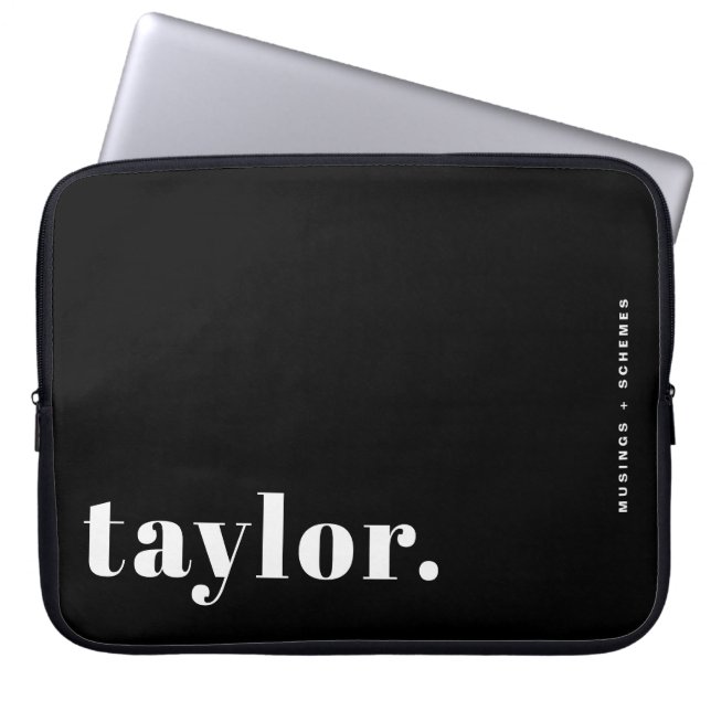 Retro Typography Black and White  Personalized Laptop Sleeve (Front)