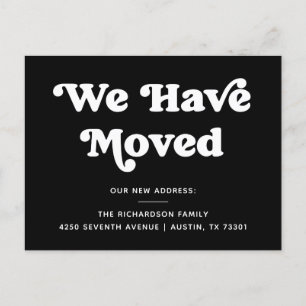Retro Typography Black Moving Announcement Postcard
