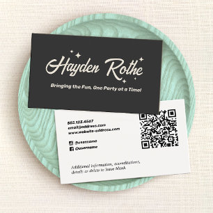 Retro Typography Black QR Code Business Card