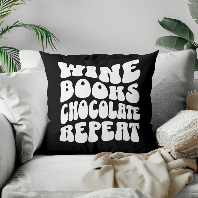 Retro Typography Books and Wine Throw Pillow (Creator Uploaded)