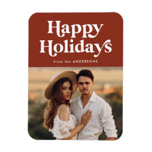 Retro Typography Brown Happy Holidays Photo Magnet