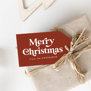 Retro Typography Brown Merry Christmas Gift Tags