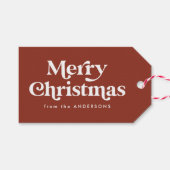 Retro Typography Brown Merry Christmas Gift Tags (Front (Horizontal))