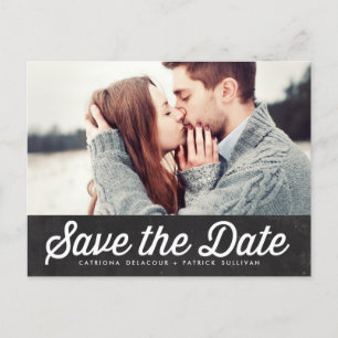 Retro Typography Chalkboard Save the Date Photo Announcement Postcard