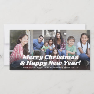 Retro Typography Christmas & New Years Four Photo Holiday Card