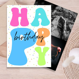 Retro Typography Colorful Birthday photo Card