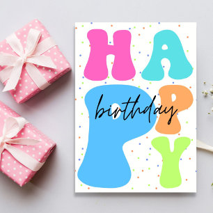 Retro Typography Colourful Happy Birthday Card