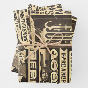 Retro Typography Distressed Vintage Wrapping Paper Sheet