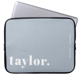 Retro Typography Dusty Blue Personalized Laptop Sleeve