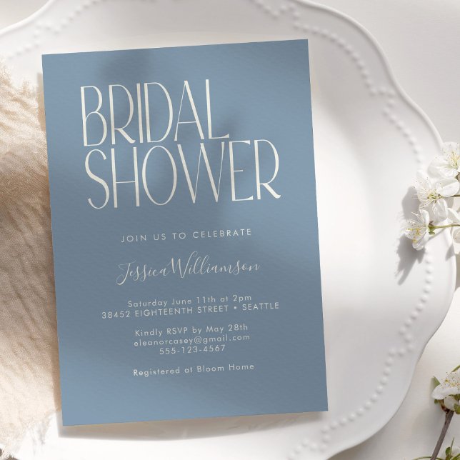 Retro Typography Elegant Dusty Blue Bridal Shower Invitation (Creator Uploaded)