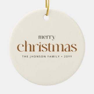 Retro Typography Family Photo Merry Christmas Ceramic Ornament