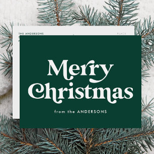 Retro Typography Green Merry Christmas Non-Photo Holiday Postcard